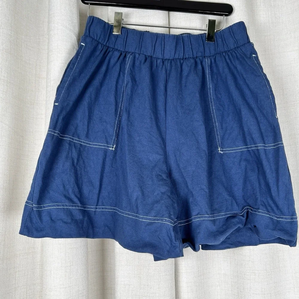 Free People Beach Strata Mom Shorts Cotton Navy Blue Small Pull On Comfort Beach